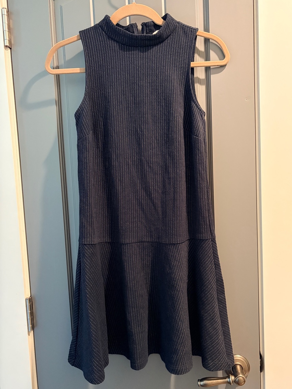 LOFT Textured Knit Mock Neck Drop Waist Dress Navy XS